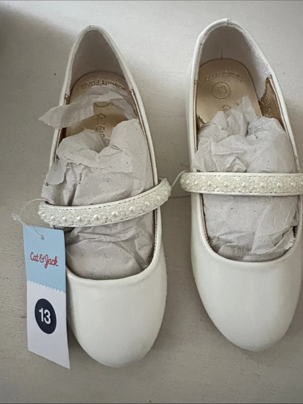 Cat & Jack White Glitter Strap Mary Jane Flats